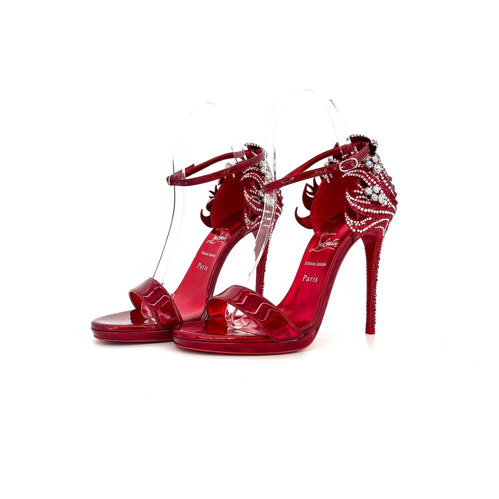 NEW Christian Louboutin Loubi Vega Red Crystal Embellished Strappy Sandals 38